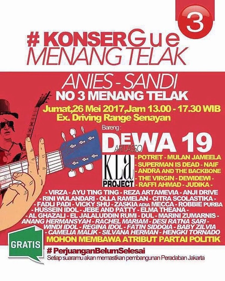 Tim Anies-Sandi Bantah Adakan Konser Gue Menang Telak Tim Anies-Sandi Bantah Adakan Konser Gue Menang Telak
