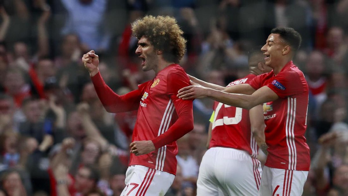 Para pemain MU merayakan gol ke gawang Celta Vigo (Foto: Action Images via Reuters/Jason Cairnduff)