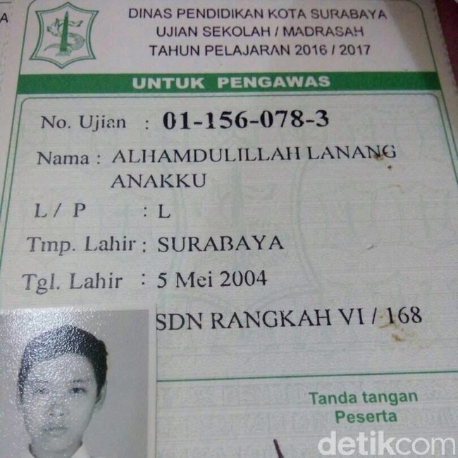 Pelajar SD di Surabaya ini Punya Nama Alhamdulillah Lanang Anakku
