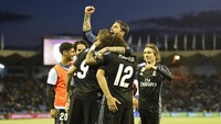 Di ambang sukses menjuarai La Liga, Real Madrid menjaga produktivitasnya. Kemenangan di markas Celta Vigo membuat Madrid melampaui torehan 100 gol semusim. Getty Images/Octavio Passos.