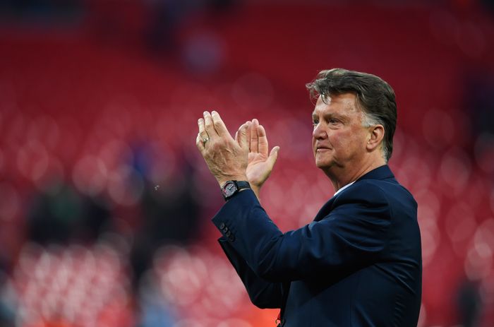 LONDON, ENGLAND - MAY 21: Louis van Gaal Manager of Manchester United applauds the fans after winning The Emirates FA Cup Final match between Manchester United and Crystal Palace at Wembley Stadium on May 21, 2016 in London, England. Man Utd won 2-1 after extra time. (Photo by Mike Hewitt/Getty Images)