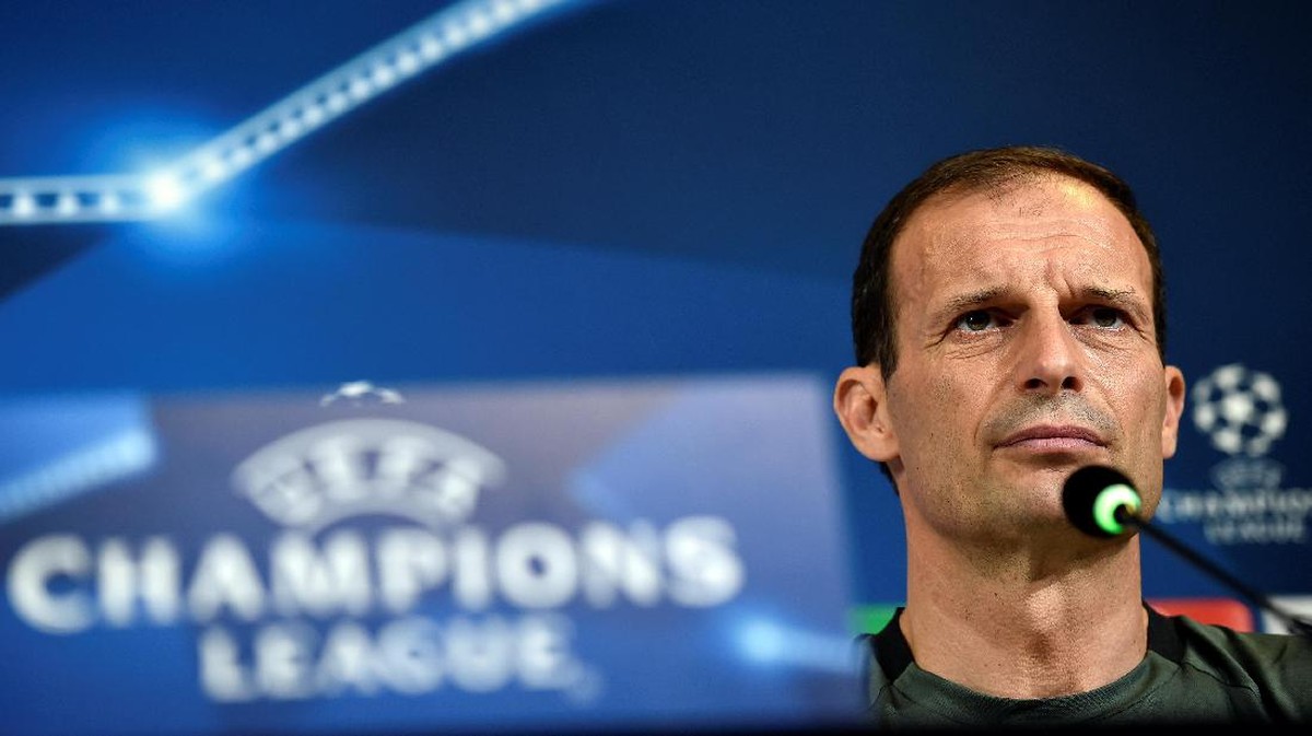 Foto: Pelatih Juventus Massimiliano Allegri dalam konferensi pers menjelang final Liga Champions melawan Real Madrid. (REUTERS/Giorgio Perottino)