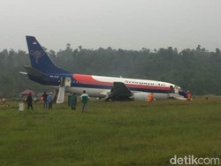 Penampakan Pesawat Sriwijaya Air yang Tergelincir di Manokwari