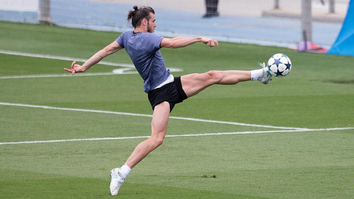 Foto: Gareth Bale dalam latihan Real Madrid menjelang final Liga Champions melawan Juventus (Getty Images/Denis Doyle)