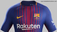 Jersey kandang Barcelona tetap mempertahankan warna dasar biru. Perbedaan besar terlihat di garis-garis berwarna merah yang kini lebih kecil. (Foto: footballshirtculture.com)