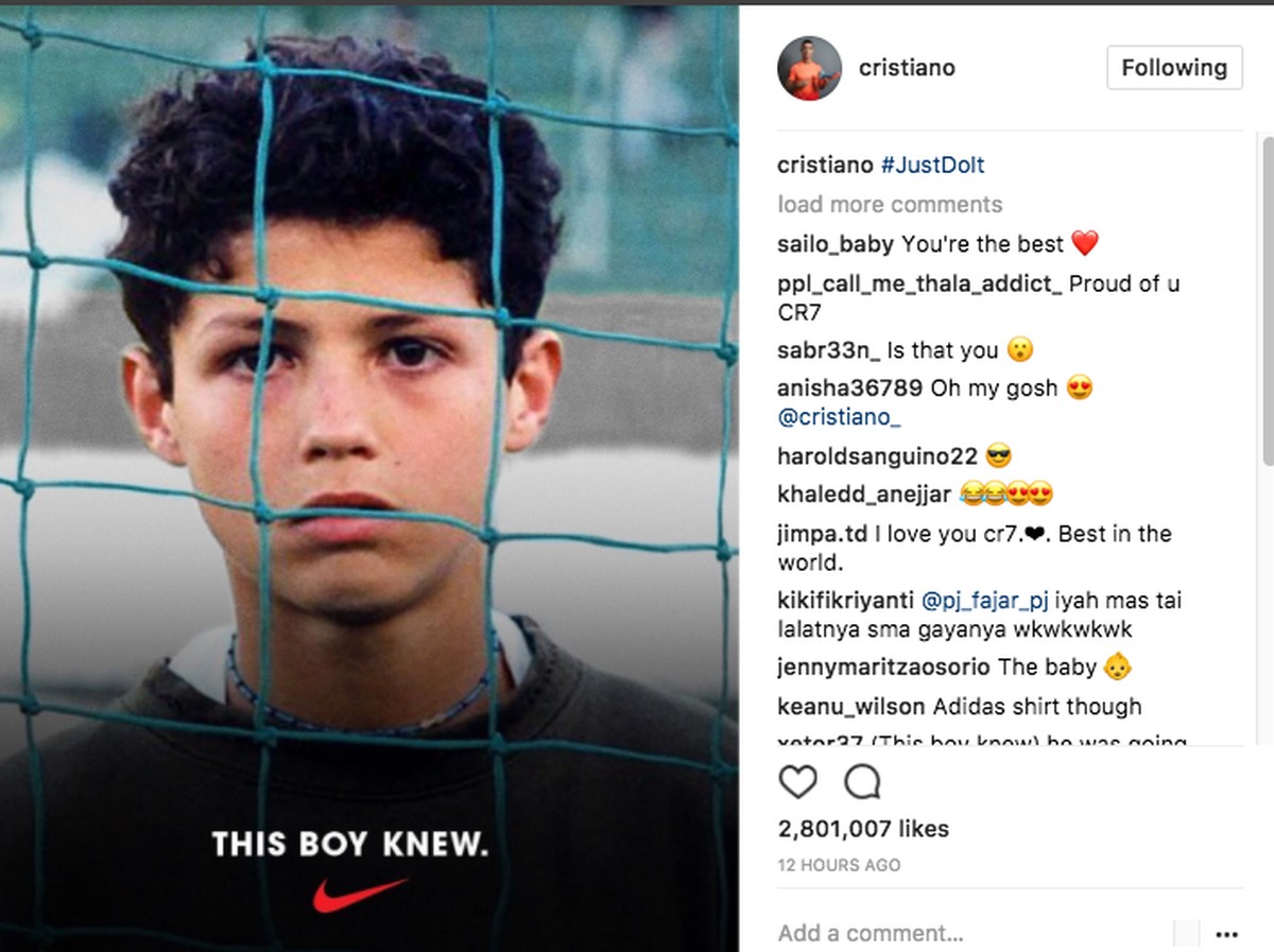 Iklan Nike di akun instagram Ronaldo (Foto: Instagram @cristiano)