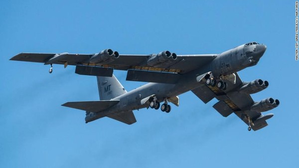 B-52 Stratofortress – The first versions of this long-range heavy bomber flew in 1954. A total of 744 were built, the last of those in 1962. The Air Force maintains 58 B-52s in the active force and 18 in the Reserve. A single B-52 can carry 70,000 pounds of mixed munitions, including bombs, missiles and mines. The eight-engine jets have a range of 8,800 miles. (Master Sgt Greg Steele/US Air Force)