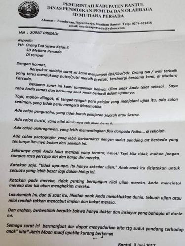 Begini Respons Ortu Siswa Terima Surat Menyentuh Dari Kepsek