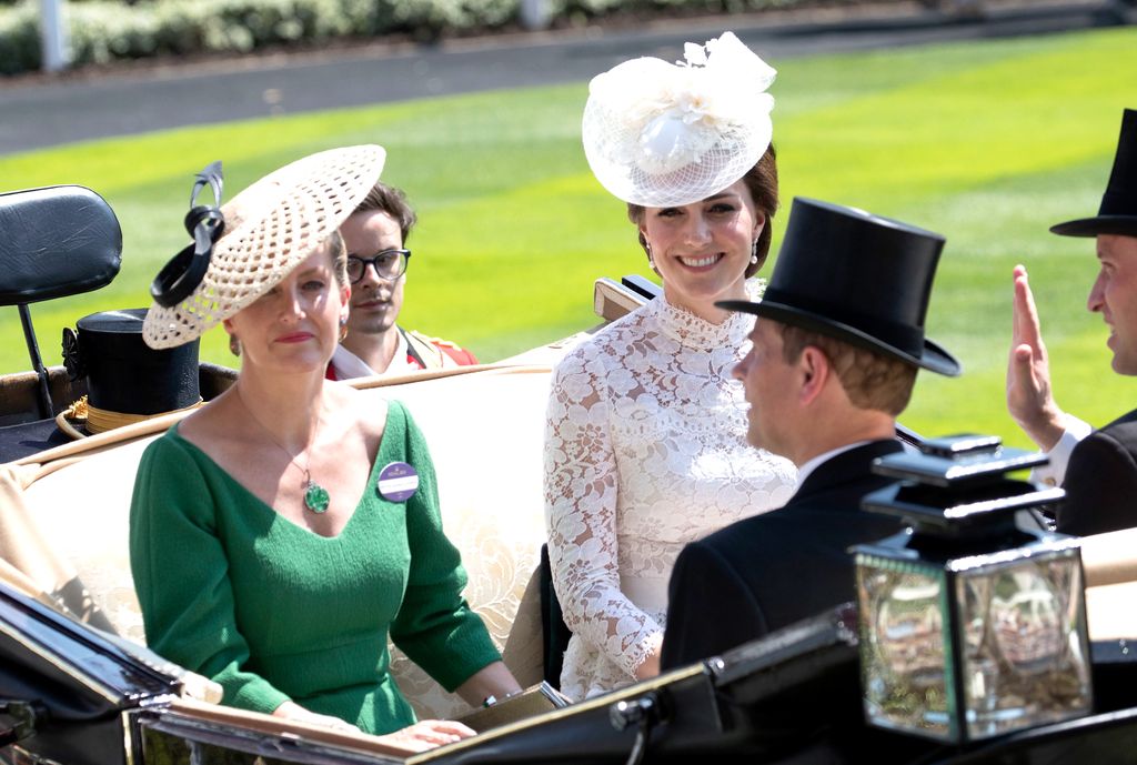 ASCOT, ENGLAND - JUNE 20:  (Clockwise from Bottom L) Sophie, Countess of Wessex, Catherine, Duchess of Cambridge, Prince William, Duke of Cambridge and Prince Edward, Earl of Wessex on day 1 of Royal Ascot at Ascot Racecourse on June 20, 2017 in Ascot, England.  (Photo by John Phillips/Getty Images for Ascot Racecourse)