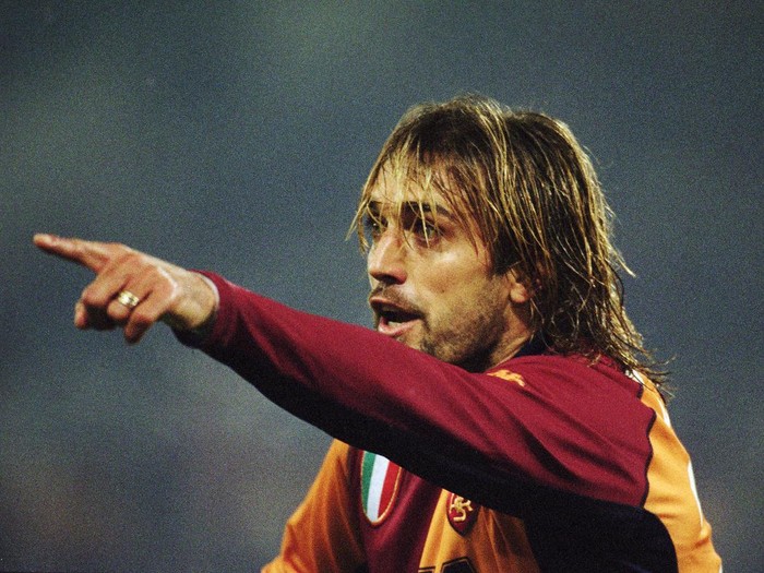 5 Dec 2001:  Gabriel Batistuta of AS Roma in action during the UEFA Champions League Group B match against Liverpool played at the Stadio Olimpico, in Rome, Italy. The match ended in a 0-0 draw. \ Mandatory Credit: Stu Forster /Allsport