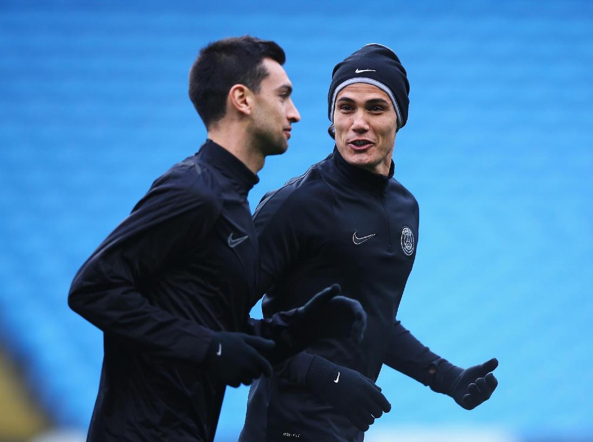 Penggawa Paris Saint-Germain, Edinson Cavani dan Javier Pastore. (Foto: Clive Brunskill/Getty Images)
