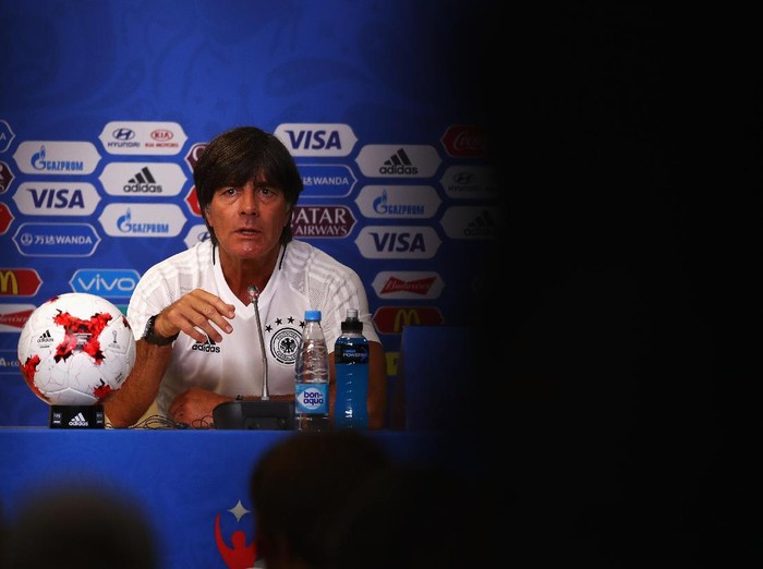 SAINT PETERSBURG, RUSSIA - JULY 01:  Germany Manager / Head Coach, Joachim Low speaks at the German Press Conference during the FIFA Confederations Cup on July 1, 2017 in Saint Petersburg, Russia.  (Photo by Dean Mouhtaropoulos/Getty Images)