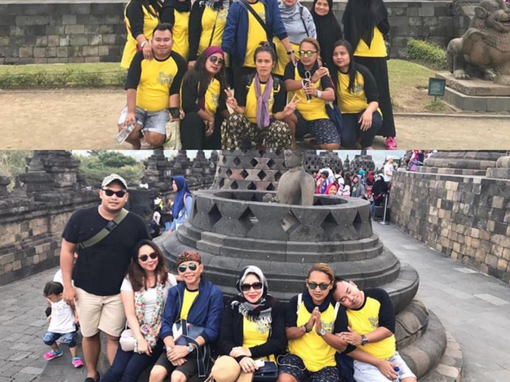 Heboh Foto Keluarga Ayu Ting Ting Duduk di Pinggiran Stupa Borobudur, Bolehkah?