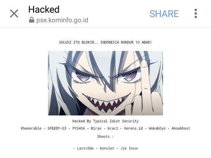 Screenshot situs kominfo yang di-hack. Foto: istimewa