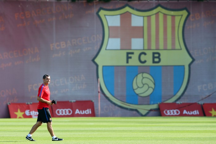 Football Soccer - Barcelona training session - Joan Gamper training camp, Barcelona, Spain - July 17, 2017 - Barcelonas Lionel Messi, Luis Suarez and Neymar jokes during a training session. REUTERS/Albert Gea