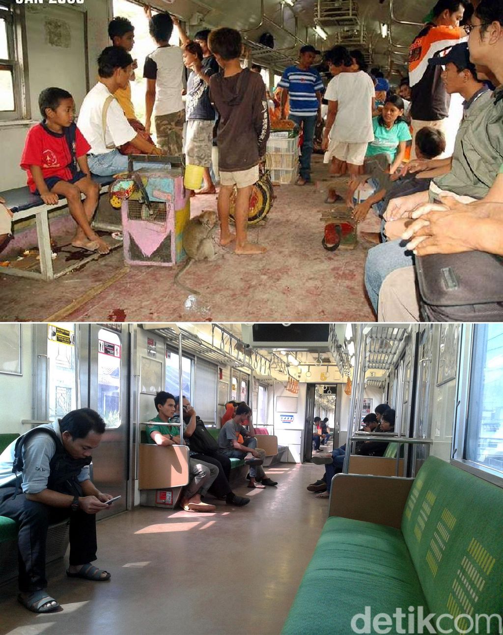 Tak hanya penumpang, para pedagang dulu diperbolehkan memasukkan barang dagangannya ke dalam KRL yang akhirnya bikin isi gerbong menjadi semrawut. Kini hanya penumpang yang boleh berada dalam gerbong. Foto: detikcom