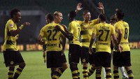 Namun, Aubameyang kembali menjebol gawang Milan pada menit ke-62 untuk memantapkan kemenangan Dortmund pada laga ini. Foto: Lintao Zhang/Getty Images