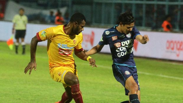 Marckho Sandy mencetak gol keunggulan Sriwijaya FC.