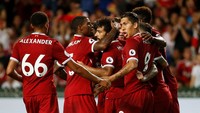 Para pemain Liverpool merayakan gol Salah. Ini adalah gol kedua Salah di laga pramusim setelah ke gawang Wigan pekan lalu (Foto: REUTERS/BOBBY YIP)
