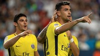 Reaksi Javier Pastore usai menjebol gawang Juventus di menit ke-80. Gol itu sempat membuat skor jadi 2-2 (Foto: Mike Ehrmann/Getty Images)