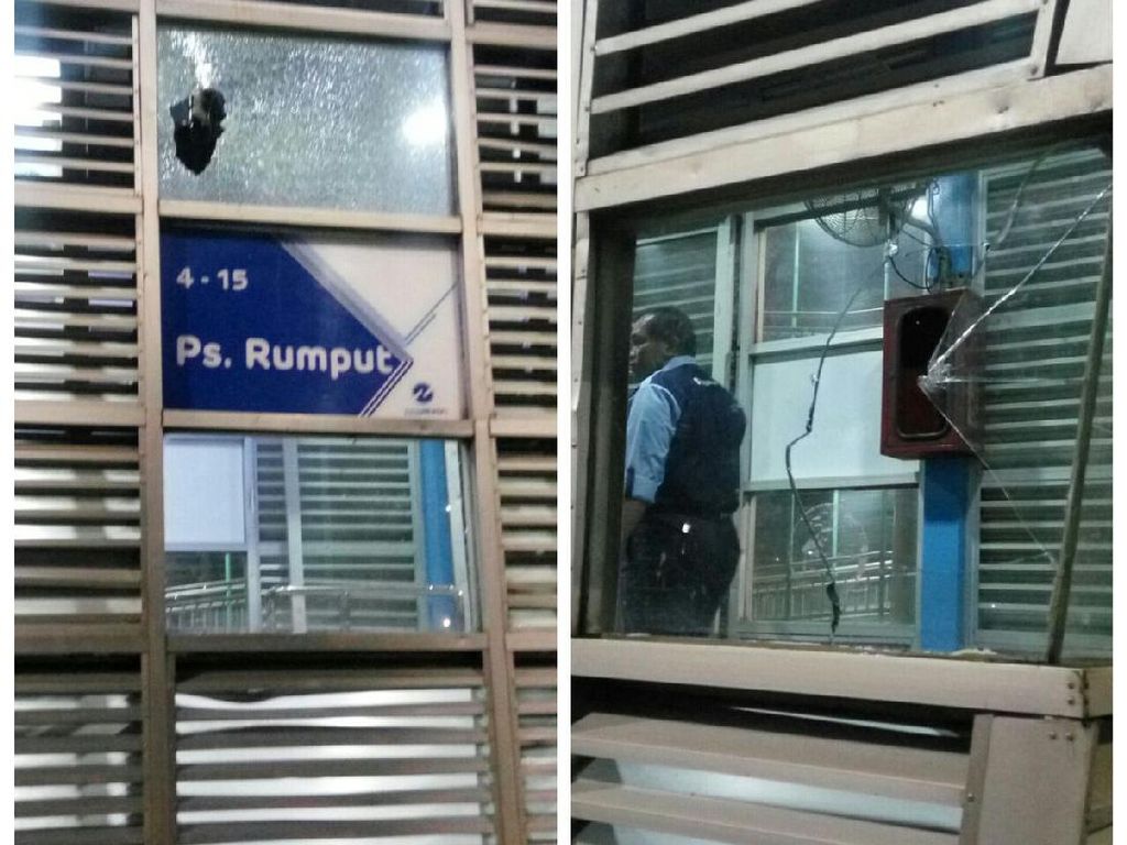 Kaca Halte Bus TransJ di Pasar Rumput Pecah Akibat Tawuran Warga Kaca Halte Bus TransJ di Pasar Rumput Pecah Akibat Tawuran Warga