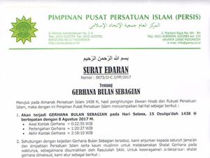 PW Persis Jabar Serukan Jamaahnya untuk Salat Gerhana