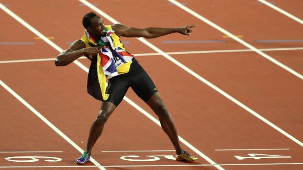 Atlet - Kejuaraan Atletik Dunia - Final 100m Putra - Stadion London, London, Inggris - 5 Agustus 2017 2017 - Hussein Bolt dari Jamaika memberi isyarat usai balapan.  REUTERS / Eddie Kiok