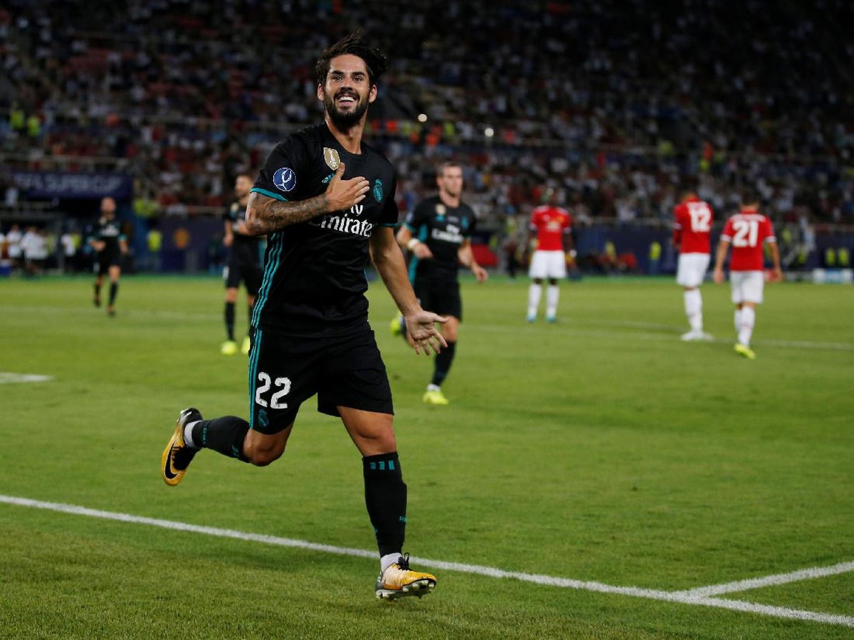 Isco mencetak satu gol untuk Real Madrid di Piala Super Eropa 2017. Foto: Reuters / Peter Cziborra