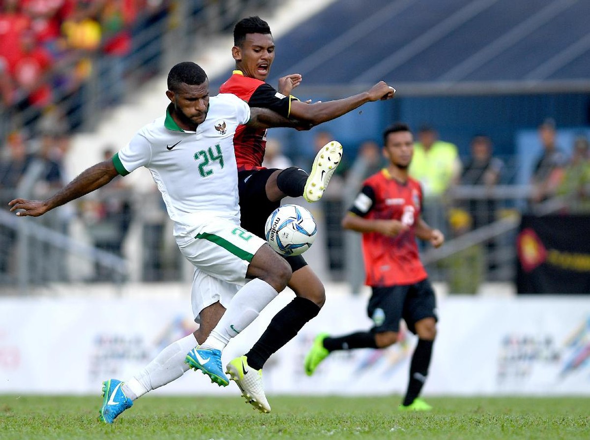 Head to head Indonesia vs Timor Leste di SEA Games. (Foto: ANTARA FOTO/Sigid Kurniawan)