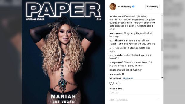 Unggahan Mariah Carey soal foto sampul di majalah 'Paper' telah disukai lebih 64 ribu kali.