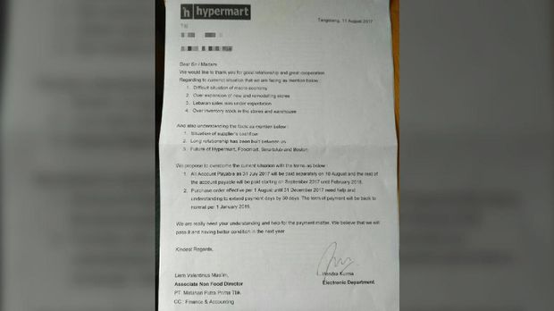 Hypermart Janji Bayar Tunggakan ke 30 Supplier Minggu Depan