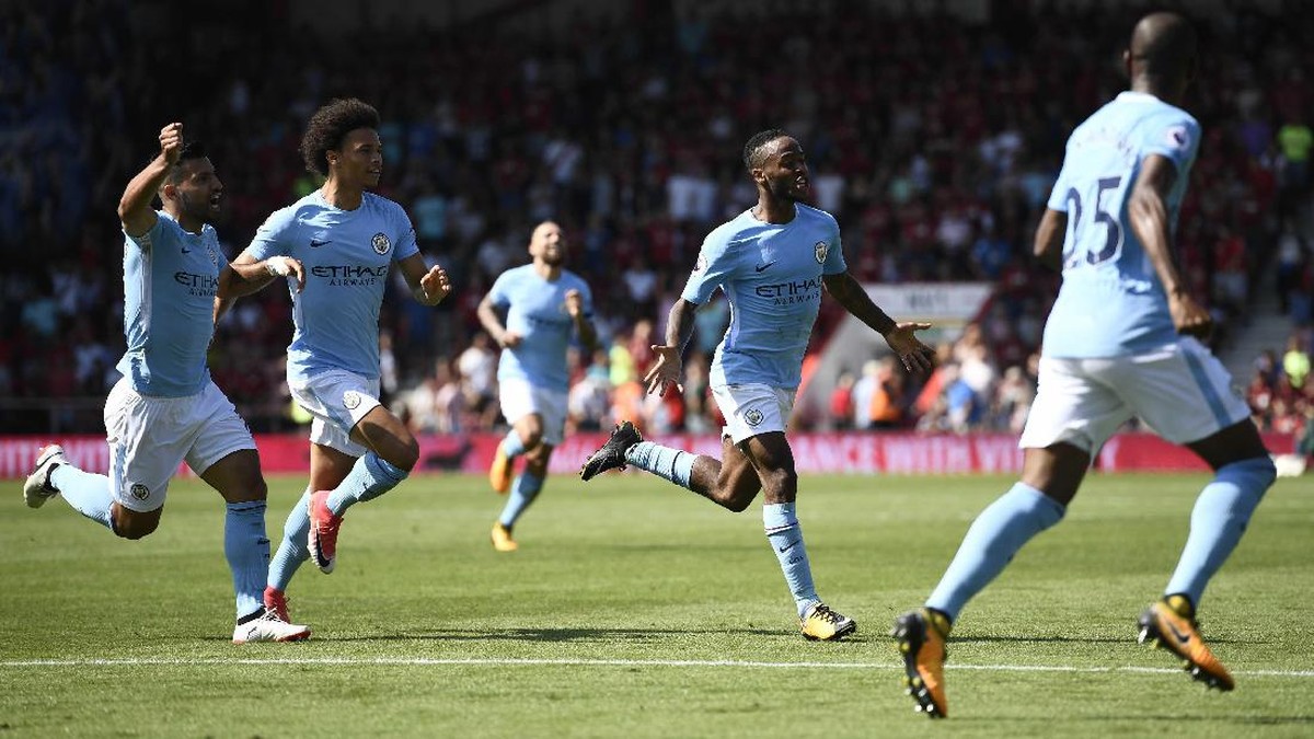 Raheem Sterling menjadi penentu kemenangan Manchester City atas Bournemouth (Dylan Martinez/Reuters)