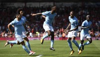 Setelah meraih sekali menang dan sekali imbang, City memulai periode luar biasa mereka saat menang 2-1 atas Bournemouth di pekan ketiga lewat gol Raheem Sterling di detik-detik akhir (REUTERS/Dylan Martinez)