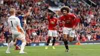 Kemenangan MU akhirnya disegel oleh Marouane Fellaini yang mencetak gol di menit ke-82. Foto: Action Images via Reuters/Carl Recine