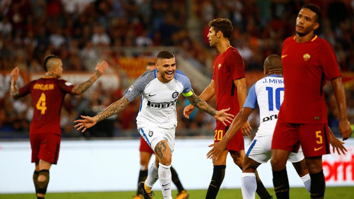 Mauro Icardi mencetak dua gol untuk membantu Inter Milan menang 3-1 atas AS Roma (Foto: Stefano Rellandini/REUTERS)