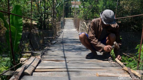 Potret Perjuangan Si Jalak Perbaiki Jembatan Rusak di Cirebon