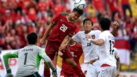 Indonesia menghadapi perlawanan ketat dari Myanmar di babak pertama perebutan medali perunggu di Stadion Selayang, Selasa (29/8/2017) sore WIB (Sigid Kurniawan/Antara Foto)