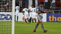 Arab Saudi melengkapi empat tim Asia yang langsung lolos ke putaran final di Rusia. Ini didapat setelah Arab Saudi mengalahkan Jepang 1-0. (Faisal Al Nasser/Reuters)