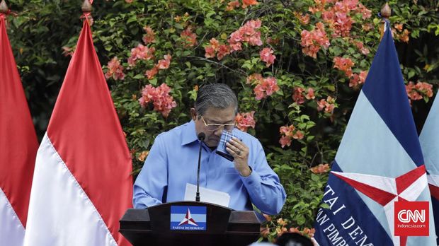 Susilo Bambang Yudhoyono saat acara ulang tahun ke-16 Partai Demokrat di Cikeas, Bogor, Sabtu, 9 September 2017. CNN Indonesia/Adhi Wicaksono