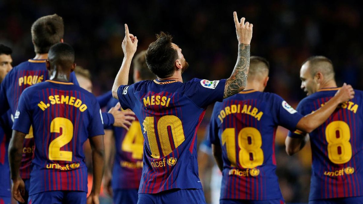 Barcelona menang telak atas Espanyol 5-0. Foto: Albert Gea/Reuters