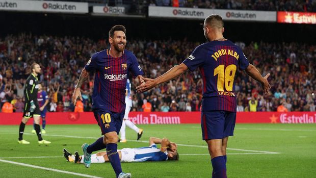 Lionel Messi mampu tampil cemerlang di laga lawan Espanyol.