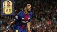 Luis Suarez berada di posisi berikutnya dengan total poin 92. Ada dua update atribut pada striker Barcelona ini, Dribbling -1 dan Physical +2. (REUTERS/Albert Gea)
