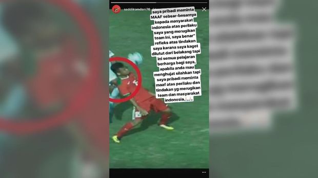 Saddil Ramdani meminta maaf kepada masyarakat pencinta sepak bola Indonesia.
