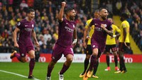 Watford 0-6 Manchester City (16 September 2017). City menegaskan statusnya sebagai salah satu kandidat juara dengan pesta enam gol tanpa balas di markas Watford. Hasil di pekan kelima ini membawa City naik ke posisi pertama klasemen dan bergeming di sana. (Dan Mullan/Getty Images)