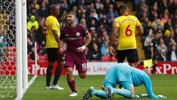 Sergio Aguero cetak hattrick ke gawang Watford. (