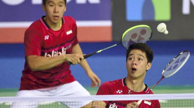 Kevin Sanjaya/Marcus Fernaldi Gideon terus melancarkan tekanan terhadap Boe/Mogensen sehingga menang dua gim. (