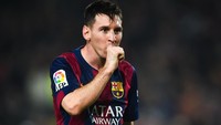 Messi merayakan gol ke gawang Sevilla pada November 2014. Gol ini membuat Messi menjadi topskorer sepanjang masa La Liga dengan 252 gol, mematahkan Telmo Zarra dengan 251 gol. (David Ramos/Getty Images)