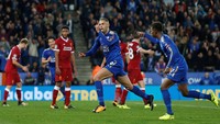 Leicester kemudian memperbesar keunggulannya melalui gol Islam Slimani pada menit ke-78. Foto: Ed Sykes/Action Images via Reuters