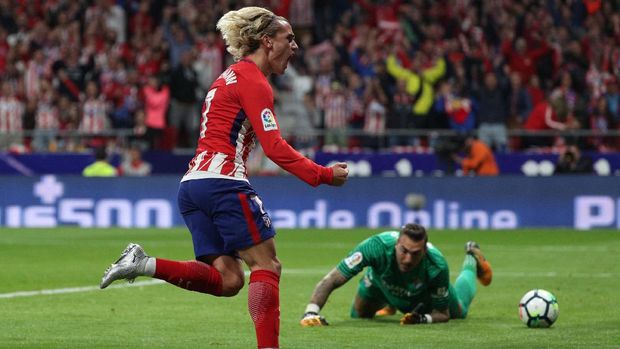 Antoine Griezmann mencetak gol perdana di markas baru Atletico Madrid, Stadion Wanda Metropolitano. (