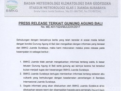 Ini Kata BMKG Soal Broadcast Gunung Agung Meletus Berimbas ke Surabaya